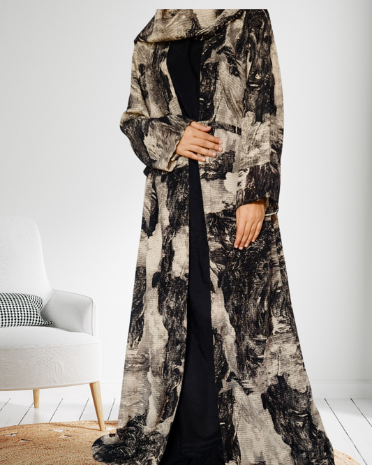 Printed Double Layer Abaya With Sizing belt and matching Scarf