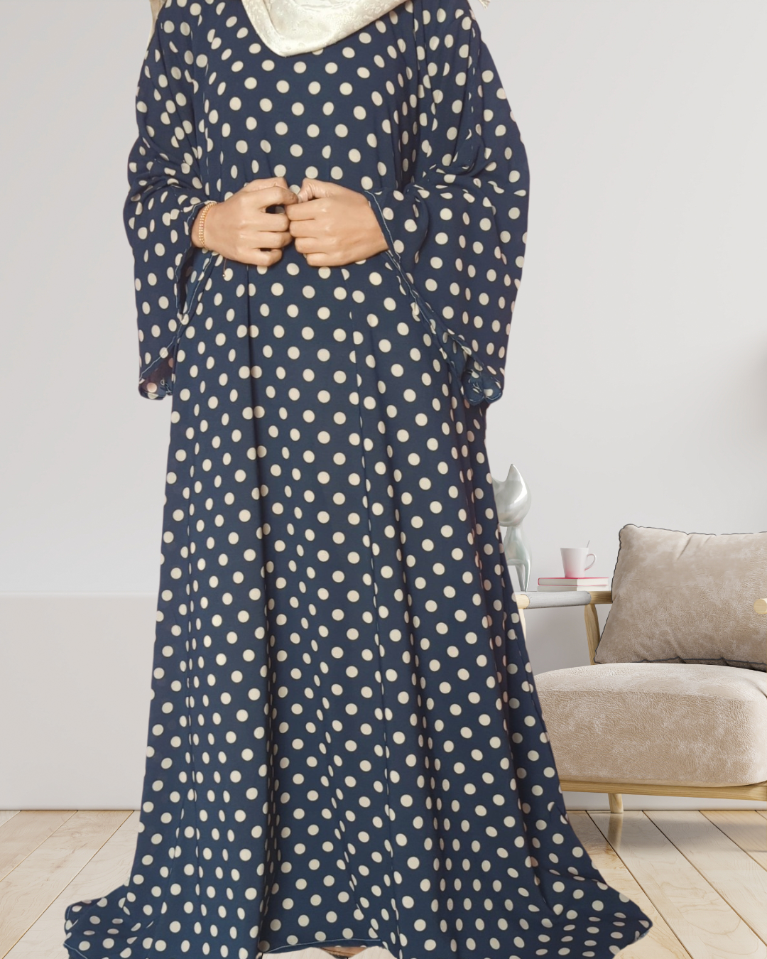 blue and skin dail abaya with umrella sleeves