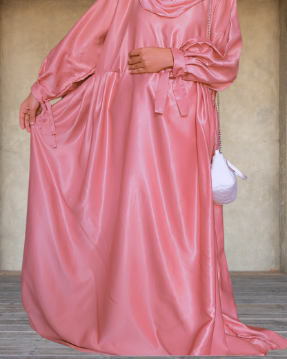 Pink Abaya With Cuff And Bow Style Sleves