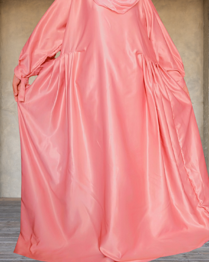 Pink Abaya With Cuff And Bow Style Sleves