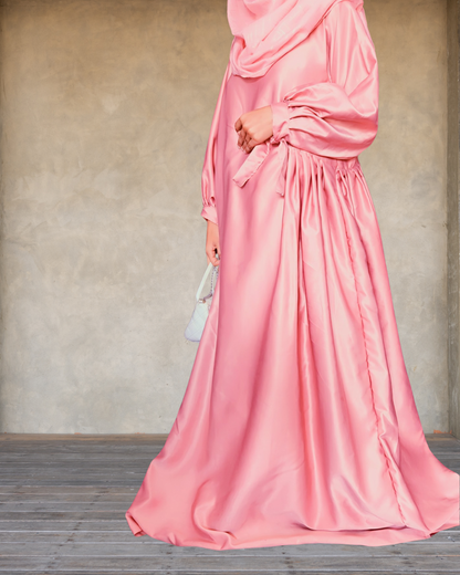 Pink Abaya With Cuff And Bow Style Sleves