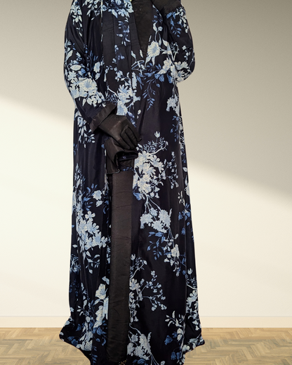 printed double layer abaya with sizing belt and scarf