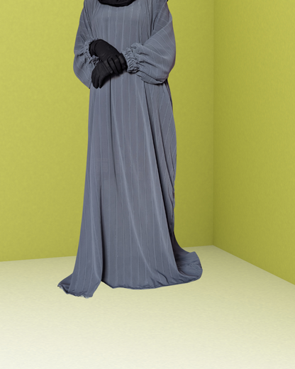 Grey Baggy Abaya With Elastic Sleeves