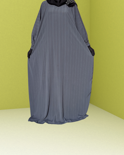 Grey Baggy Abaya With Elastic Sleeves