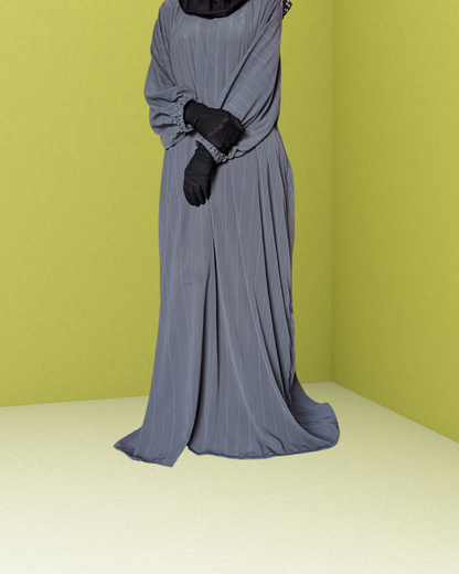 Grey Baggy Abaya With Elastic Sleeves