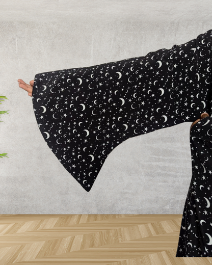 printed star and moon umbrella abaya