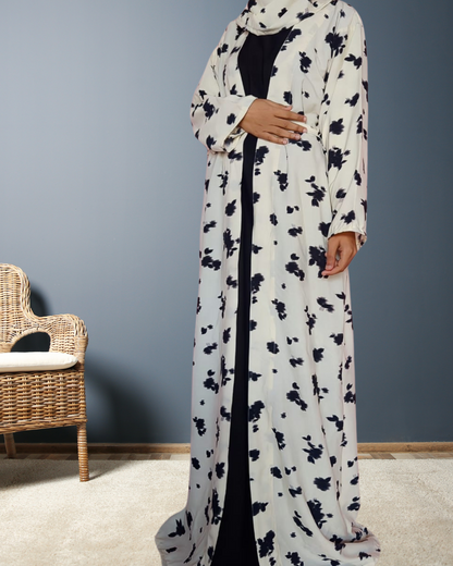 Printed Double Layer Abaya With Sizing Belt And Matching Scarf